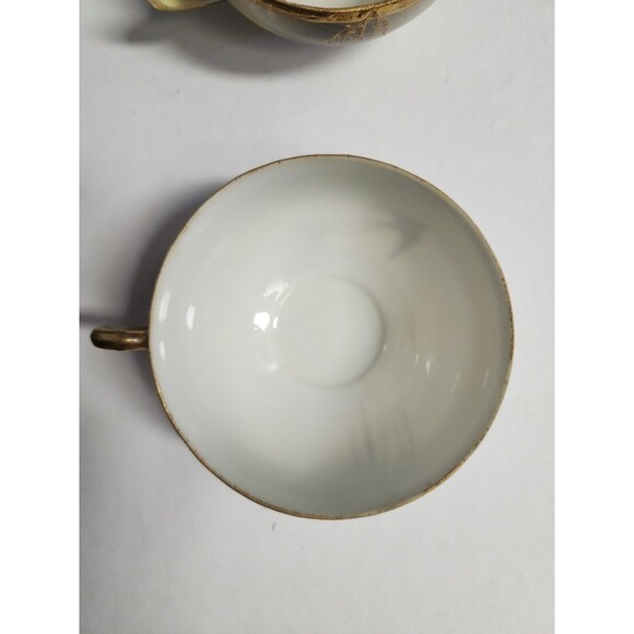 Made in Japan Hand Painted 2 Cups with Saucers Bone China Gold Ivory Grey Birds - Picture 12 of 12